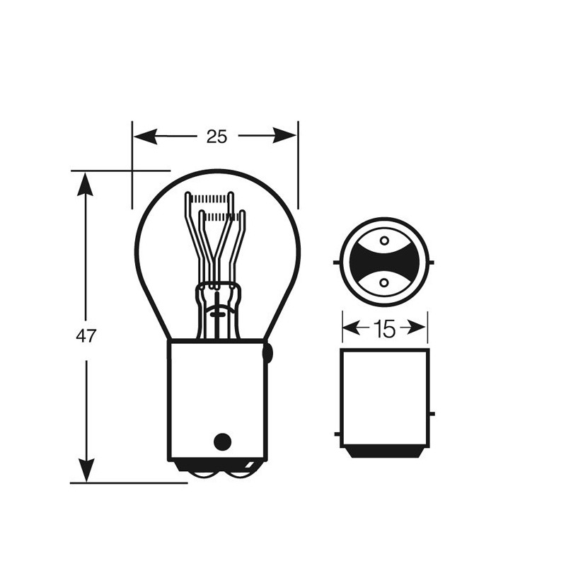 Автолампа 24V-21-5, 2-х контактная P21 5W BAY15D смещение по высоте (2)