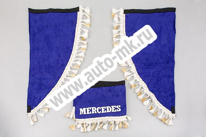 Ламбрекен лобового стекла с углом Mercedes (польская ткань) синий (1) Арт. 9508