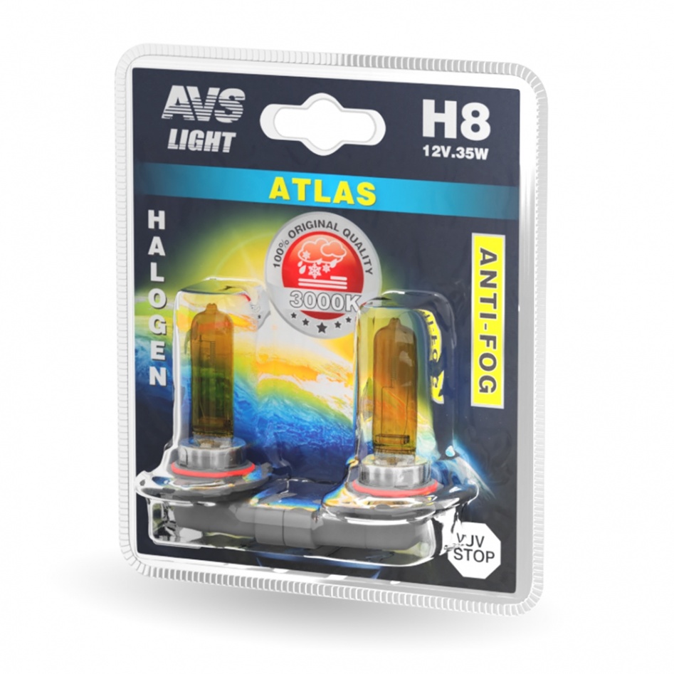 Автолампа H8 12V 35W AVS ATLAS ANTI-FOG желтый  к-т 2 шт (1) Арт. A78623S