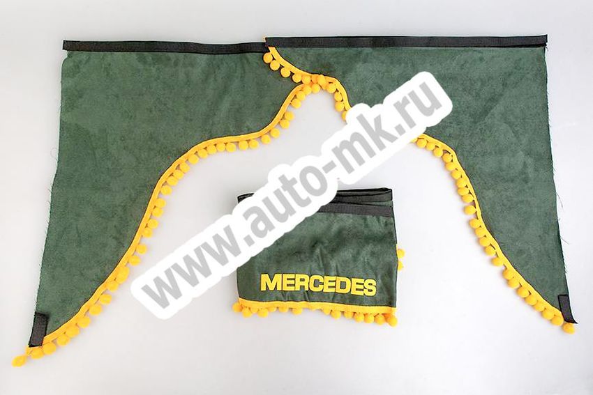 Ламбрекен лобового стекла с углом Mercedes (польская ткань) зеленый (1) Арт. 10794