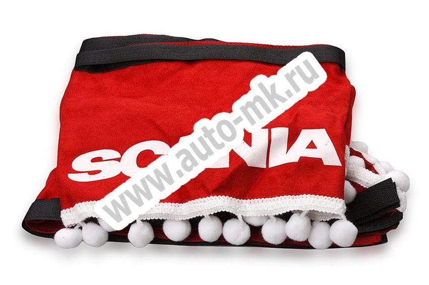 Ламбрекен лобового стекла с углом Scania (польская ткань) красный (2) Арт. 10797