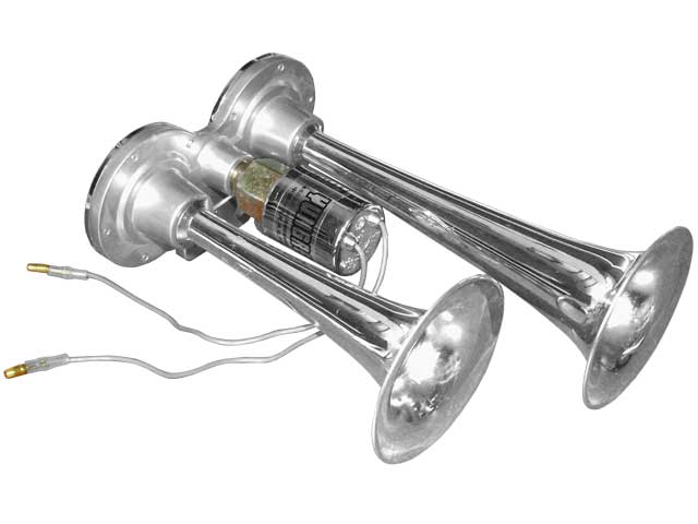 Сигнал звуковой воздушный 2-х рожковый 24V хром со встроенным электроклапаном Арт. 48