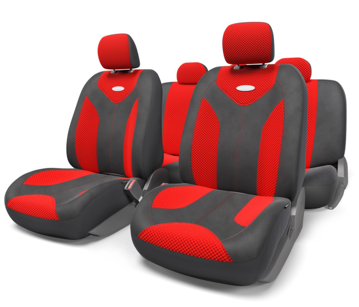Авточехлы MATRIX, искусствен. кожа, 11 предм., карман, 3 молнии чёрн. красный MTX-1105 G TRS BK RD (1) Арт. MTX-1105GTRSBK RD