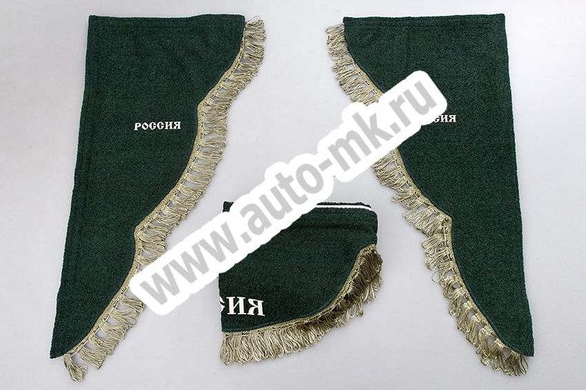 Ламбрекен лобового стекла с углом РОССИЯ зеленый (1) Арт. 10877