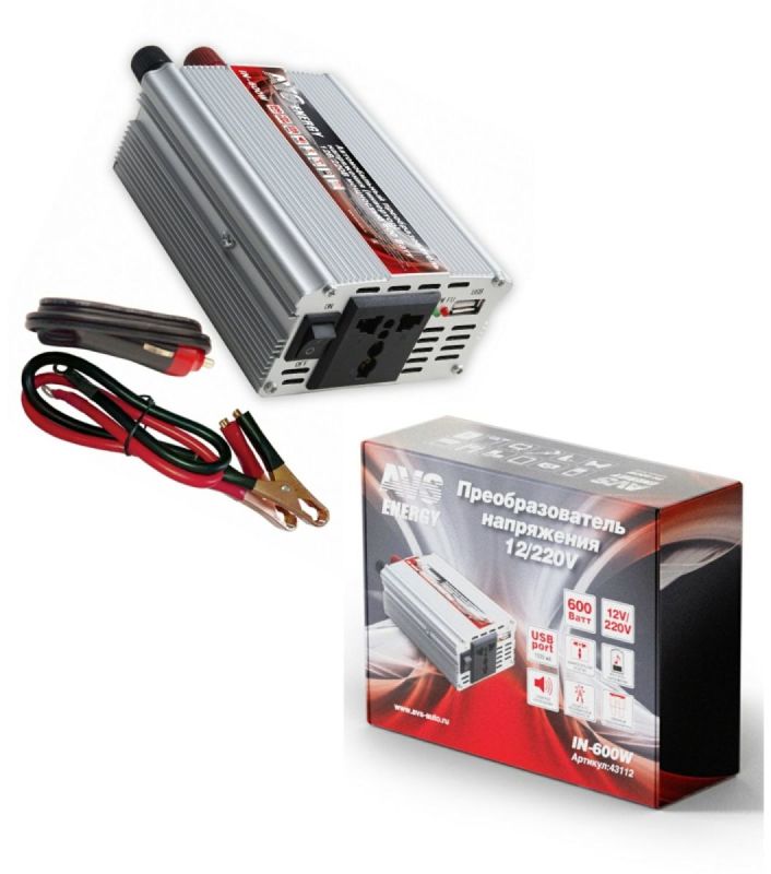 Автомобильный инвертер 24 220V AVS IN-600W-24 (1) Арт. A07044S