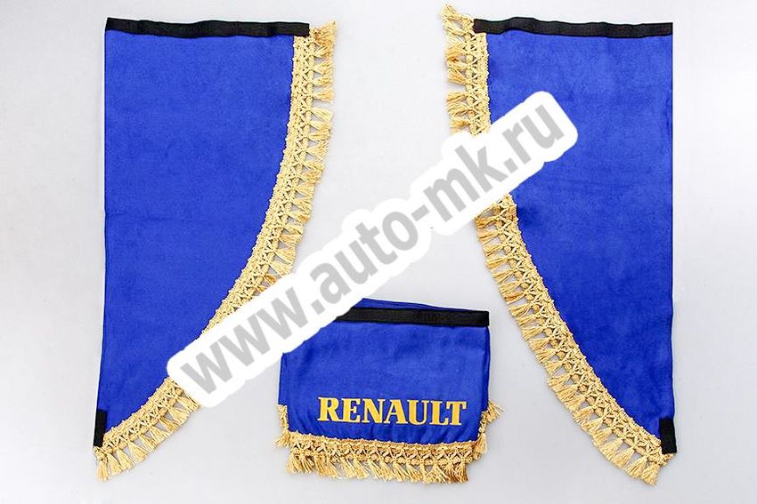 Ламбрекен лобового стекла с углом Renault (польская ткань) синий (1) Арт. 9552