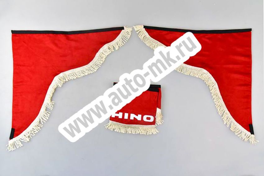 Ламбрекен лобового стекла с углом HINO (польская ткань) красный (1) Арт. 13475