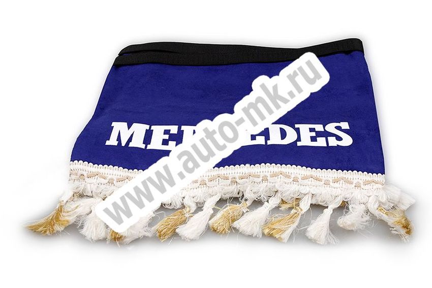 Ламбрекен лобового стекла с углом Mercedes (польская ткань) синий (2) Арт. 9508