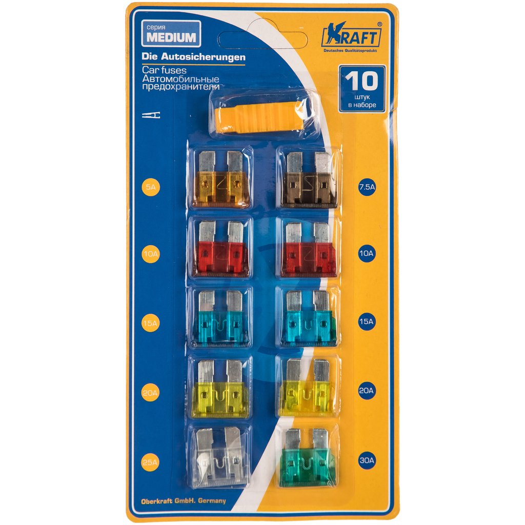 Предохранители в блистере (СТАНДАРТ 10 шт.) с пинцетом KRAFT Арт. KT870018