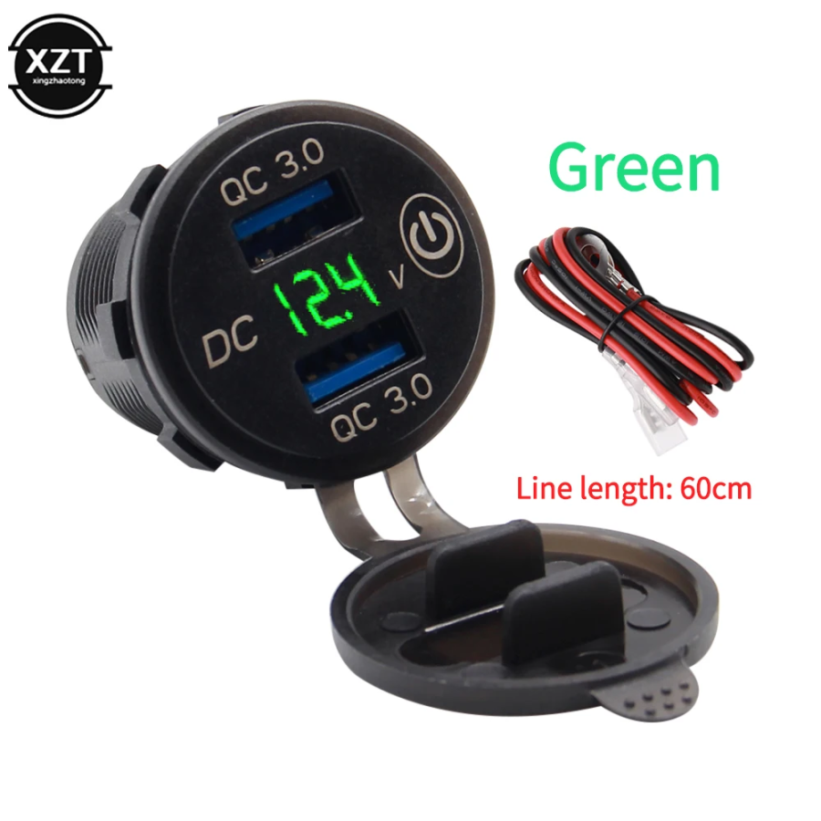 Розетка USB встраиваемая в авто 12V   24V (2х3.0 + Вольтметр ) круглая