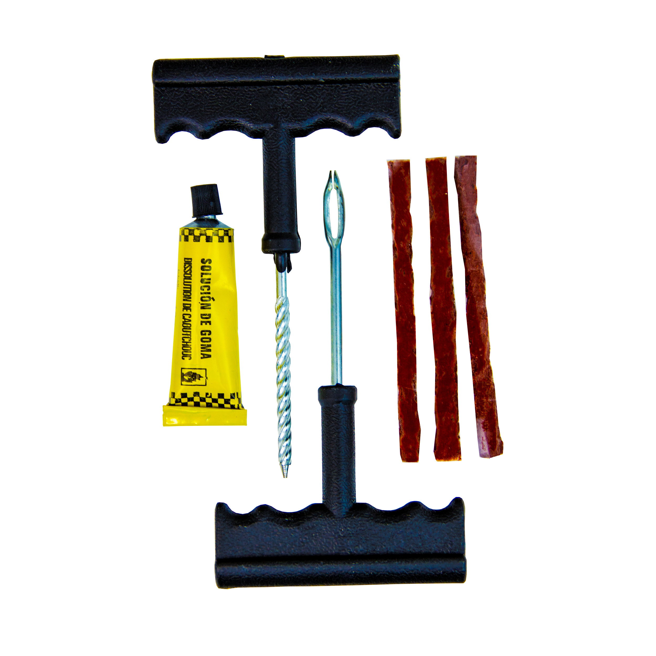 Рем.комплект для ремонта бескамерных шин (шило+3жгута+расшпиль, клей) (2) Арт. 06343