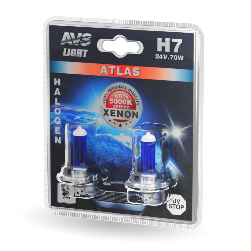 Автолампа H7 24V 70W AVS Atlas 5000К 2 шт. (1) Арт. A78577S