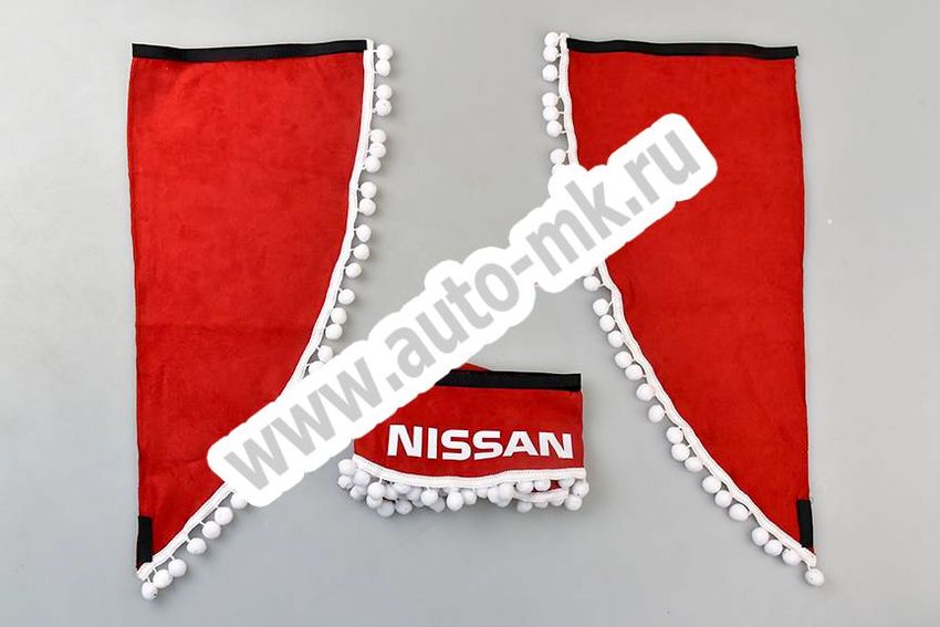 Ламбрекен лобового стекла с углом NISSAN (польская ткань) красный (1) Арт. 13490