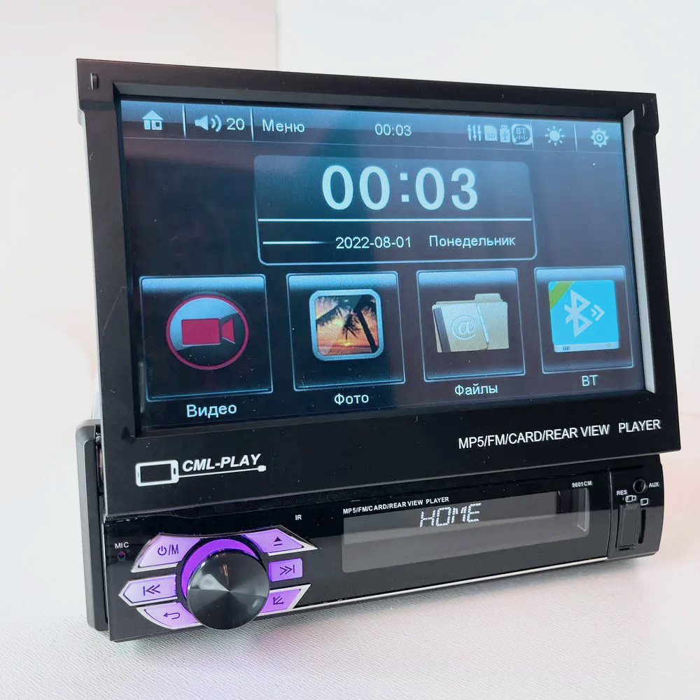 Автомагнитола  c выдвижным экраном 1 DIN, 4 64GB Bluetooth CarPlay Android Auto с крутилкой (1) Арт. AG-9601CM
