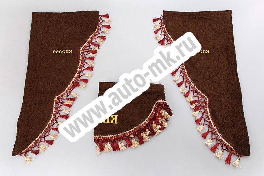 Ламбрекен лобового стекла с углом РОССИЯ коричневый (1) Арт. 10880