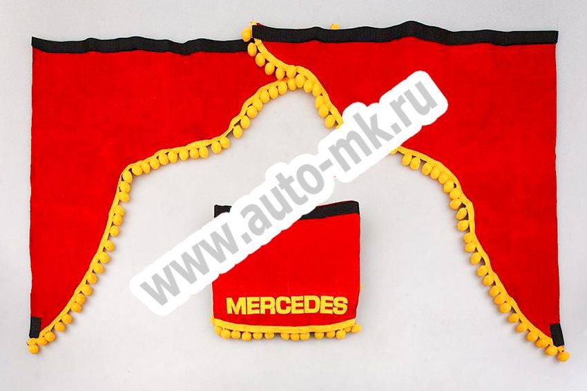 Ламбрекен лобового стекла с углом Mercedes (польская ткань) красный (1) Арт. 10793