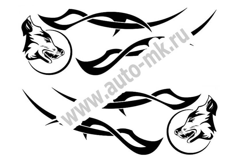 Наклейка уголок  Волк №2  нар внутр 40 42 черный к-т. Арт. 14297