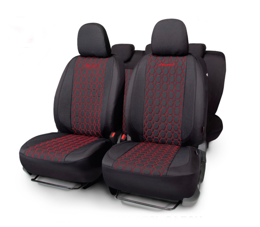 Авточехлы VERONA, материал лён мелкого плетения с контрастной прострочкой, VER-1505 BK RD (1) Арт. VER-1505BK RD