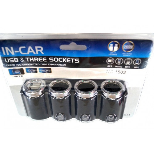 Разветвитель прикуривателя 12 24  IN-CAR WF-1503 (3) Арт. WF1503