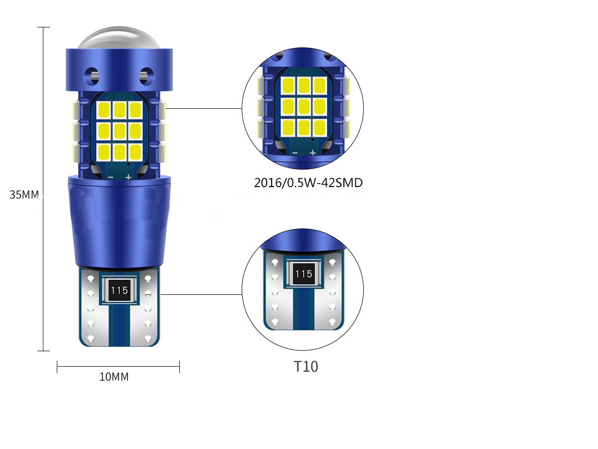 Автолампы светодиодные 12-24V Canbus T10 W5W, суперъяркие, 42SMD, 750 лм. 2шт. (4) Арт. 322467