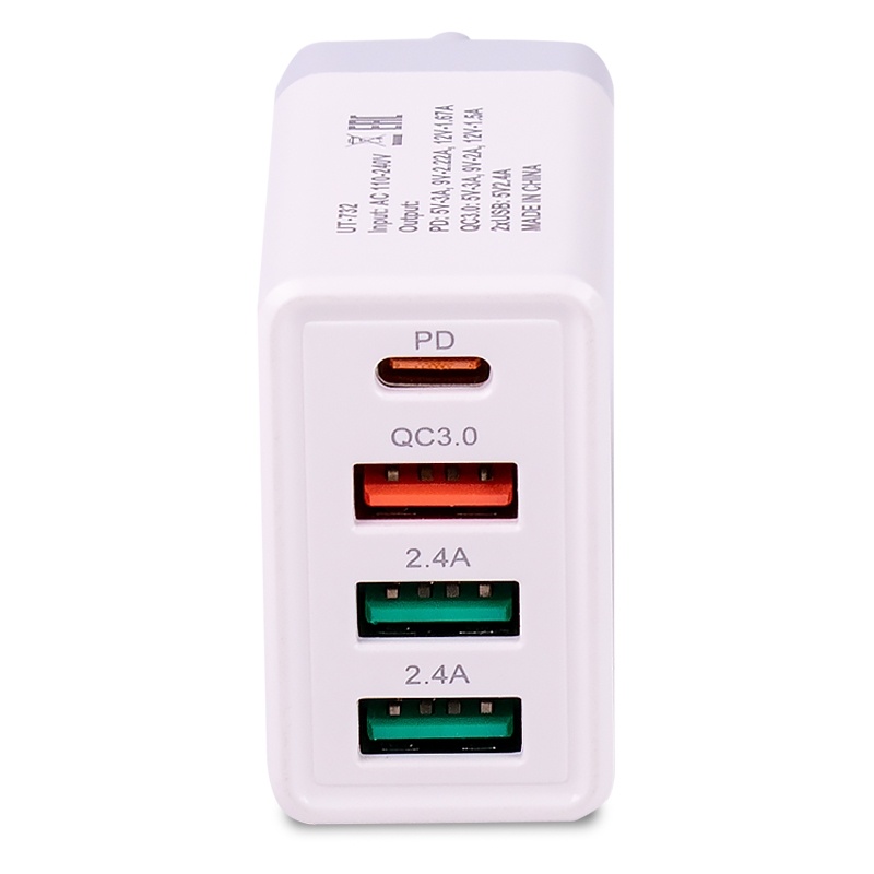 USB сетевое зарядное устройство AVS 4 порта UT-732  (QC 3.0, PD Type C, 3A ) (5) Арт. A85225S
