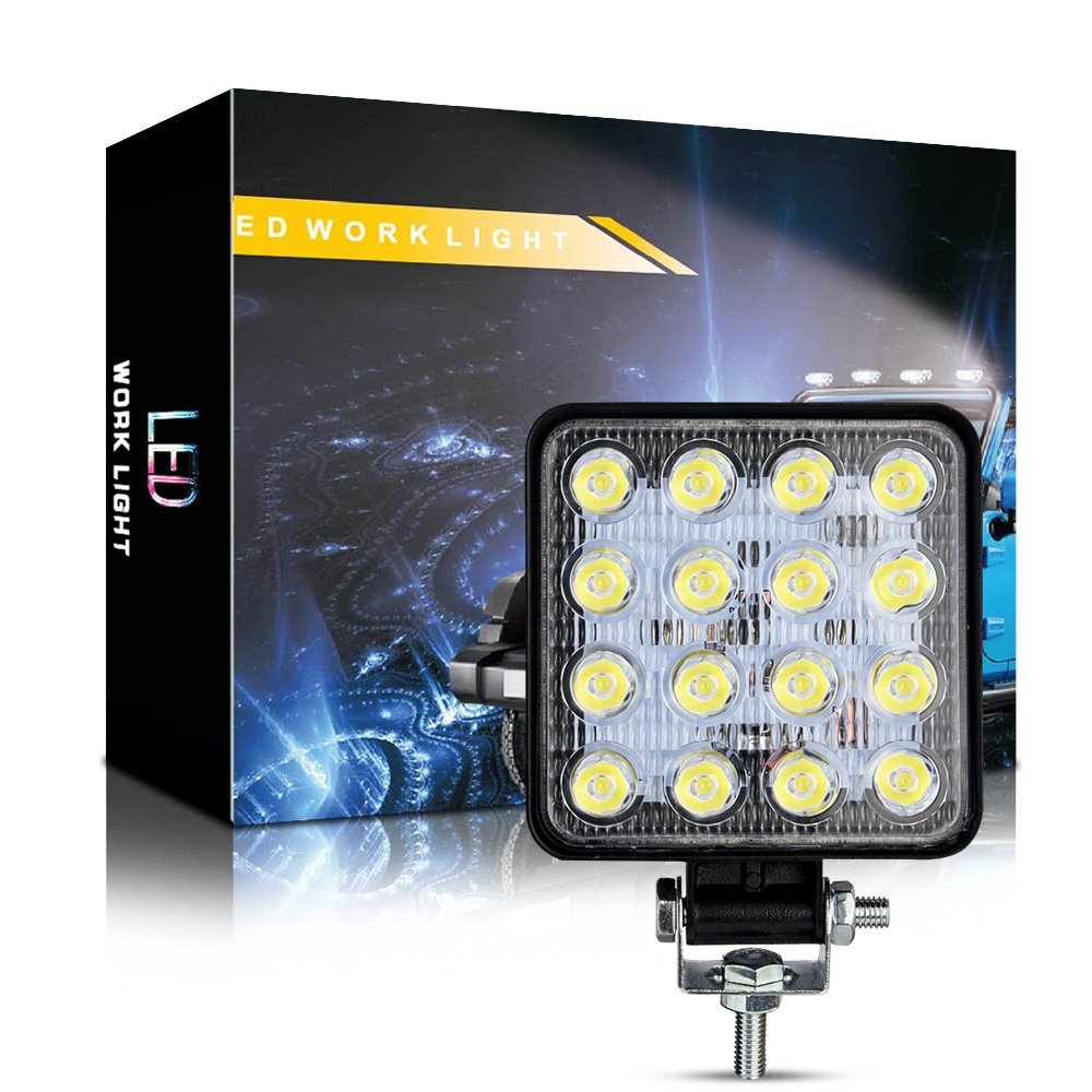 Фонарь светодиодный квадратный 16LED 48W (фара рабочего света) 9-80 Вольт, 32MM 1 шт. (2) Арт. КВ-16