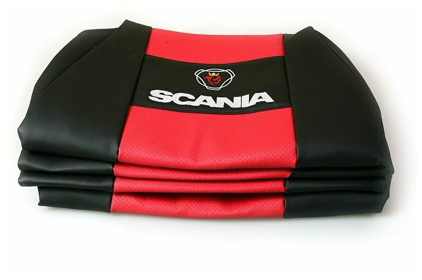 Чехол-сиденья SCANIA 5 серия (2 ремня  2 высоких) красная вышивка 2003 (1) Арт. 13652