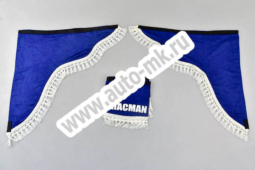 Ламбрекен лобового стекла с углом SHACMAN (польская ткань) синий (1) Арт. 13484