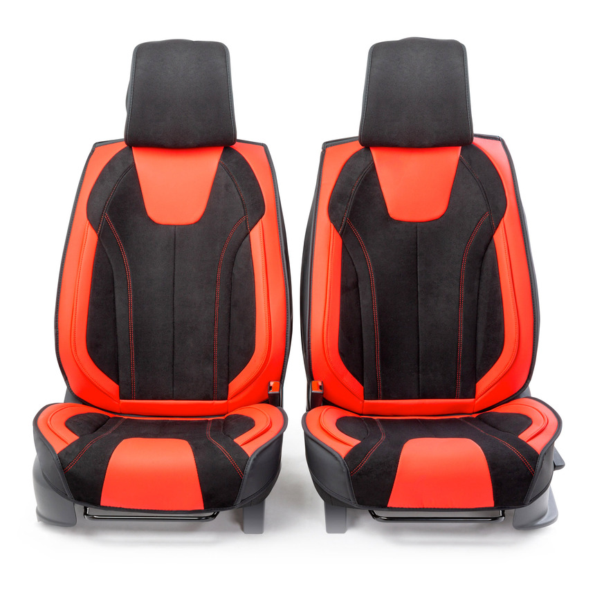 Каркасные 3D накидки на передние сиденья  Car Performance , 2 шт., экокожа алькантара CUS-3034 BK RD (2) Арт. CUS-3034BK RD